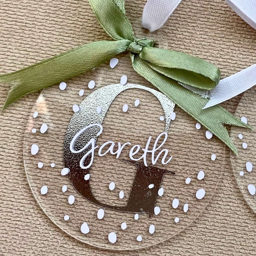 Initial Personalised Name Christmas Bauble - Snowflake Silver Sparkle