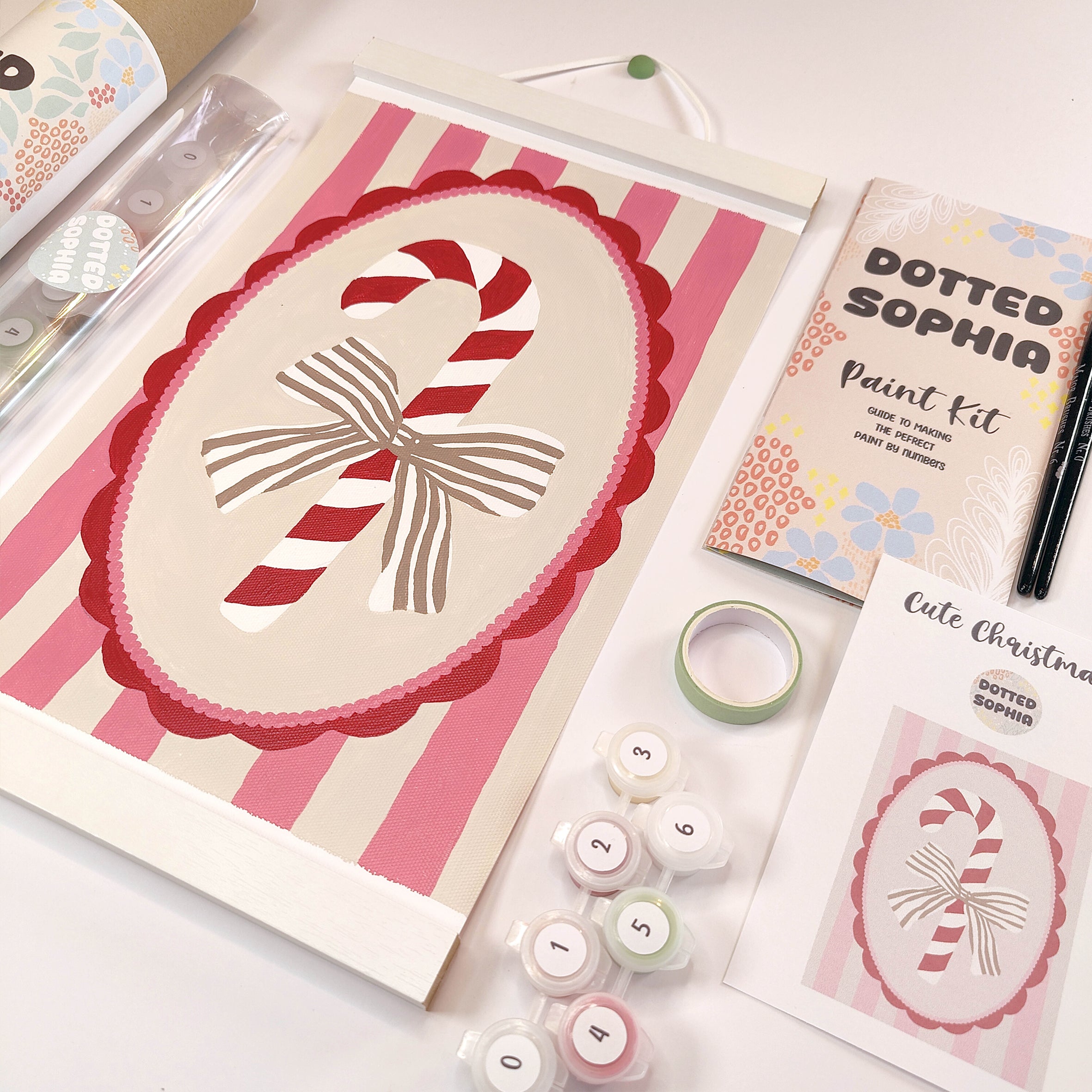 Christmas Sip and Paint by Number Kit - Girls night in party idea - Candy Cane Bow