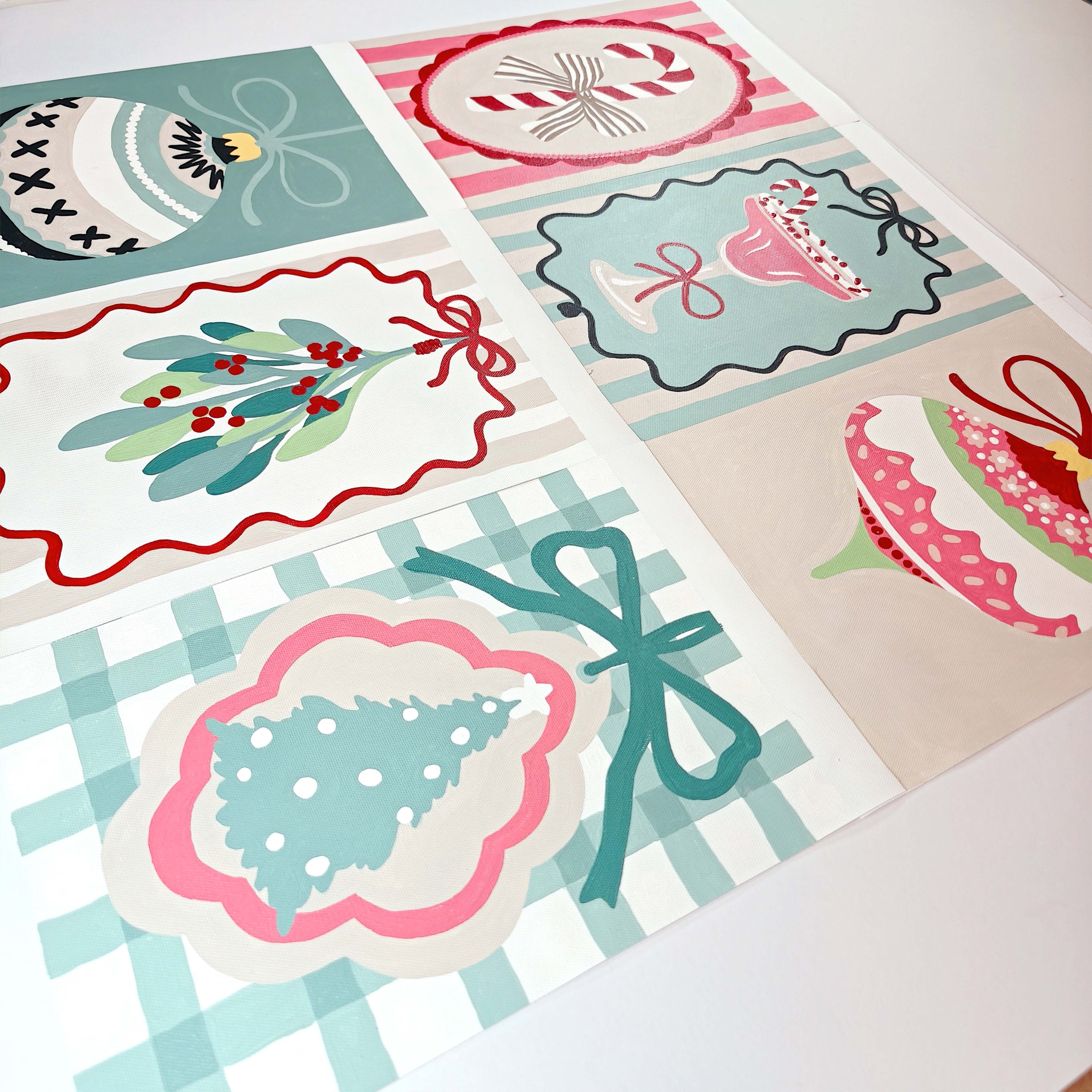 Christmas Sip and Paint by Number Kit - Girls night in party idea - Candy Cane Bow