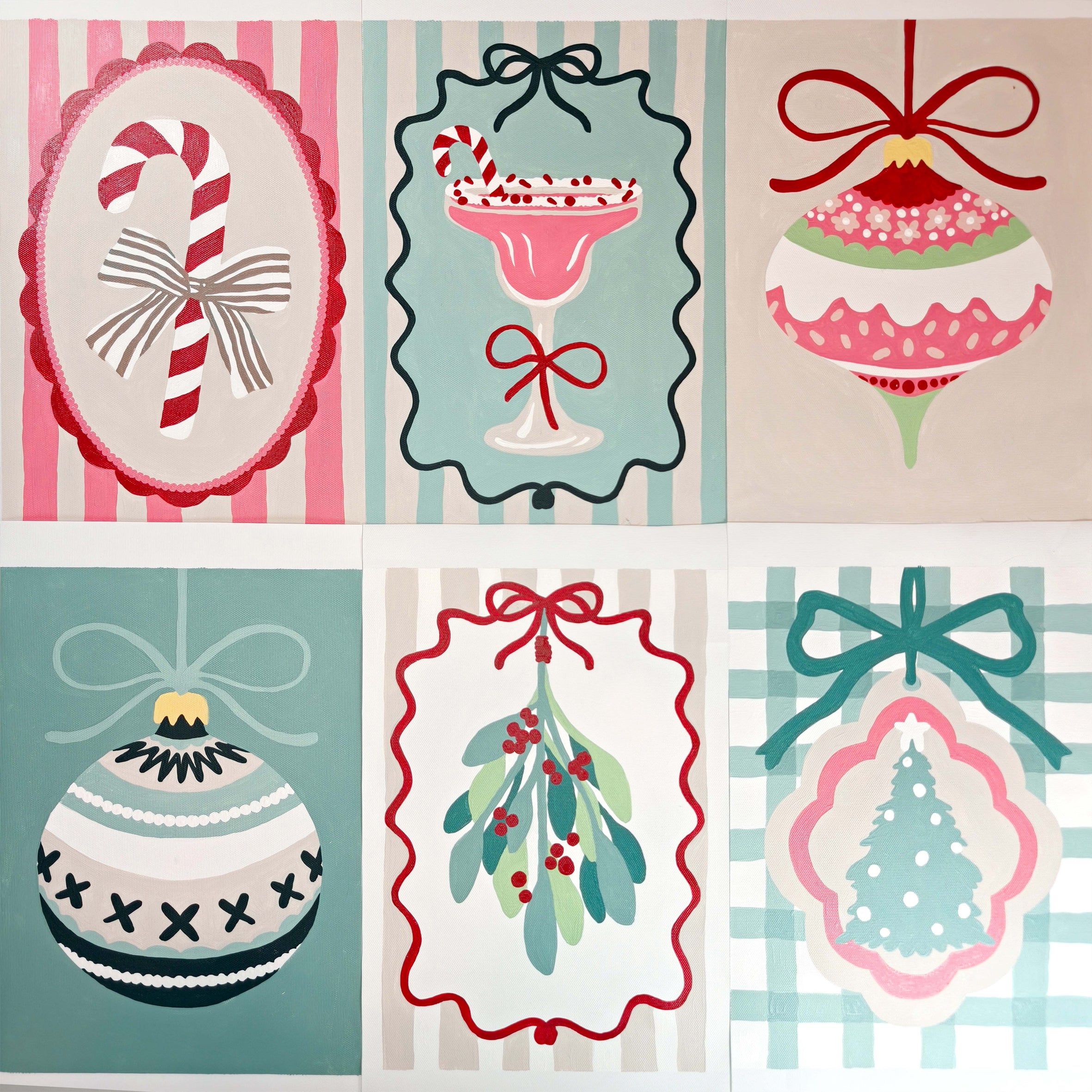 Christmas Sip and Paint by Number Kit - Girls night in party idea - Candy Cane Bow