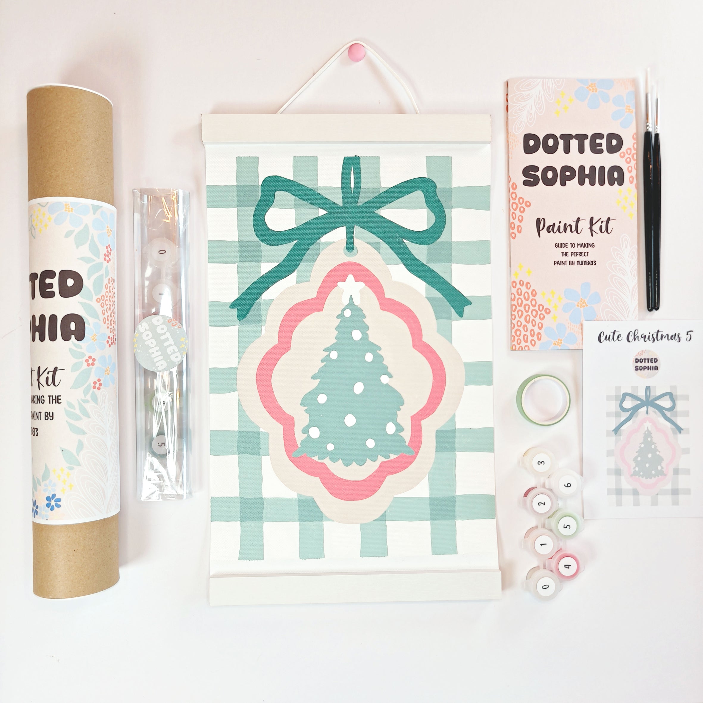 Christmas Sip and Paint by Number Kit - Girls night in party idea - Gingham Christmas Tree