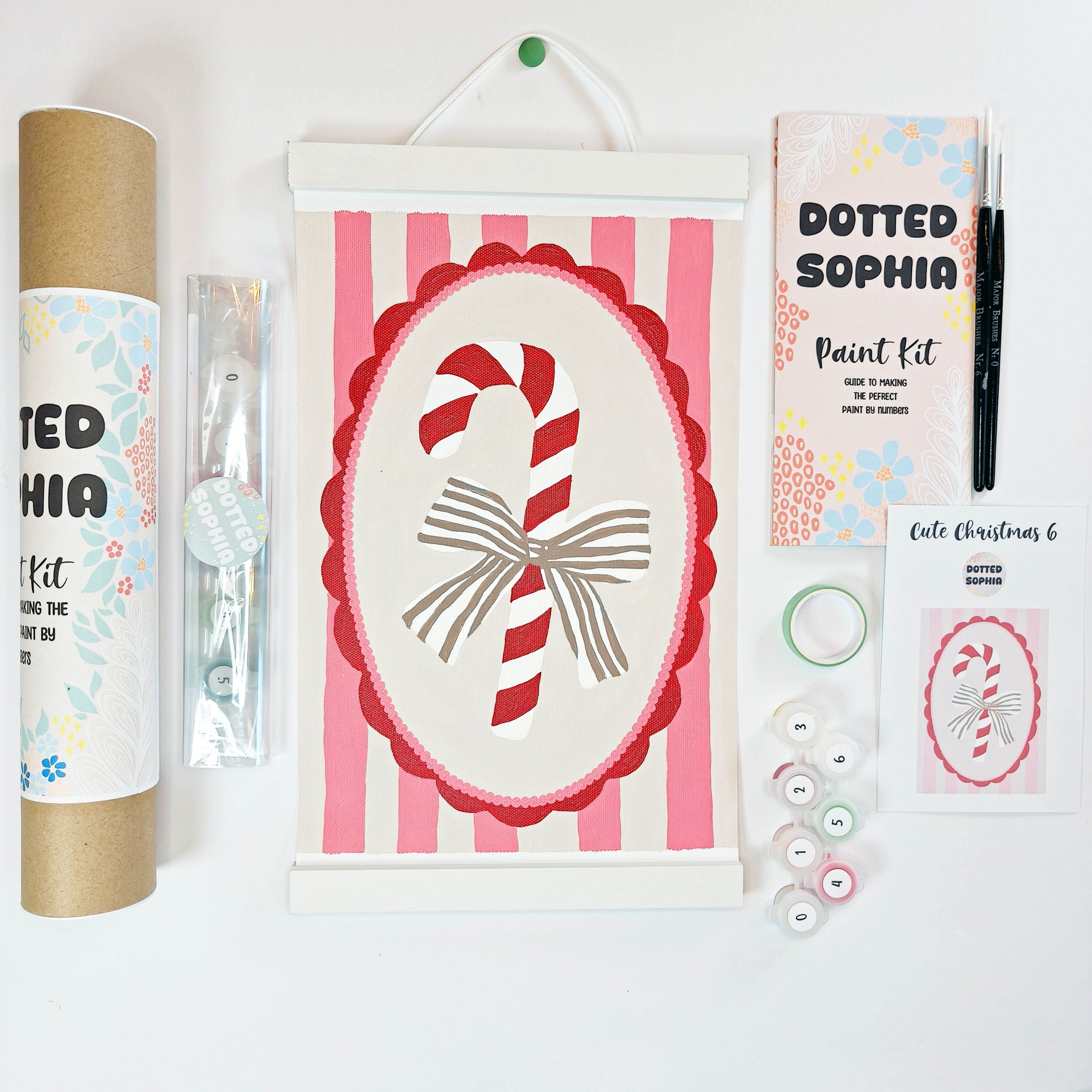 Christmas Sip and Paint by Number Kit - Girls night in party idea - Candy Cane Bow