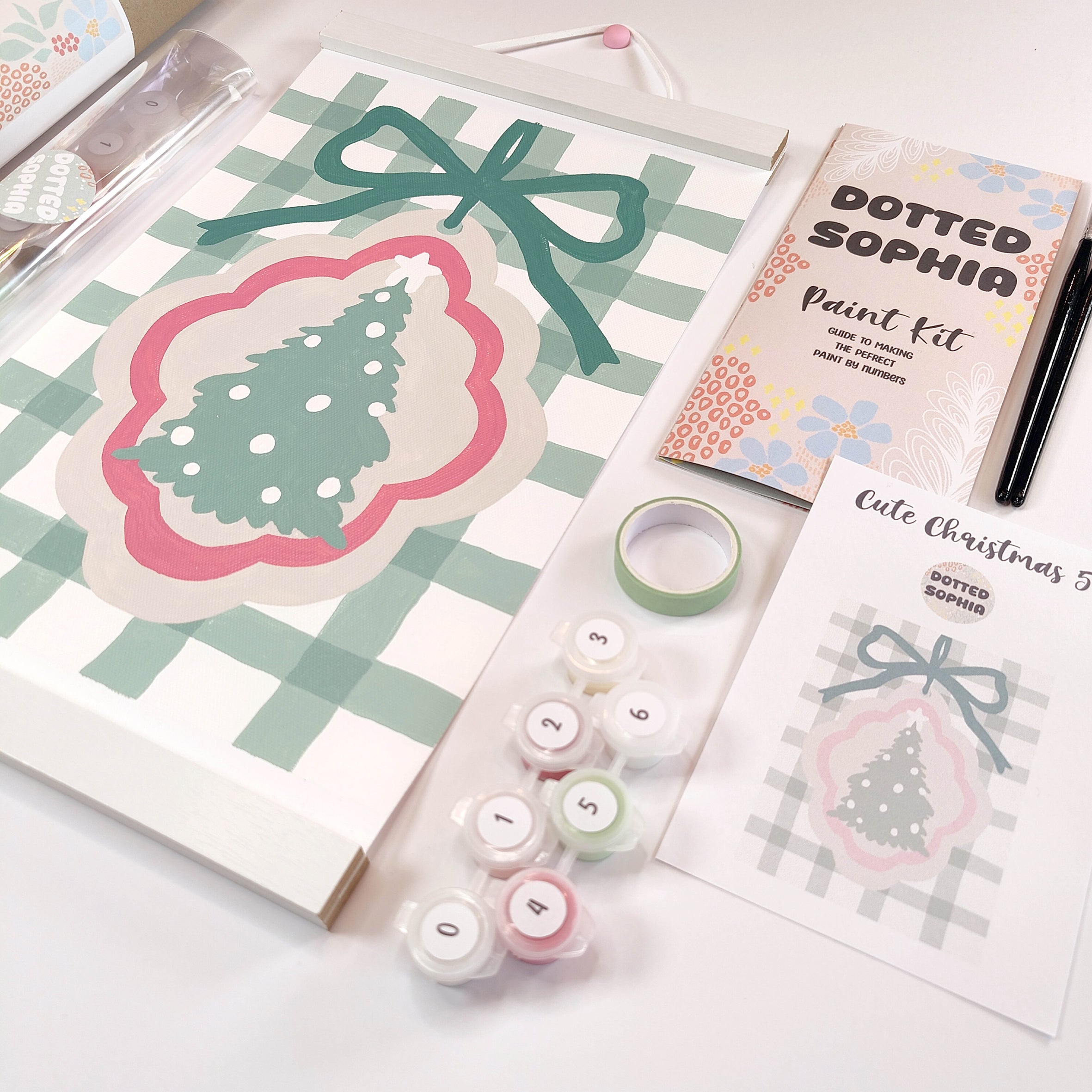 Christmas Sip and Paint by Number Kit - Girls night in party idea - Gingham Christmas Tree