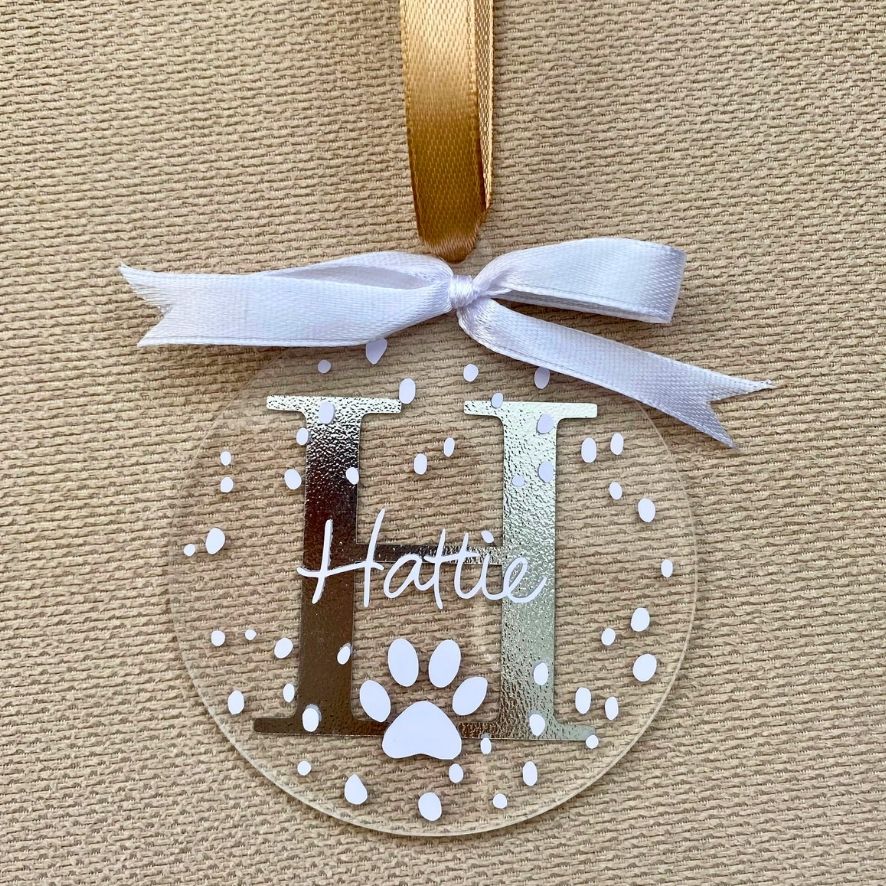 Initial Personalised Name Christmas Bauble - Snowflake Silver Sparkle
