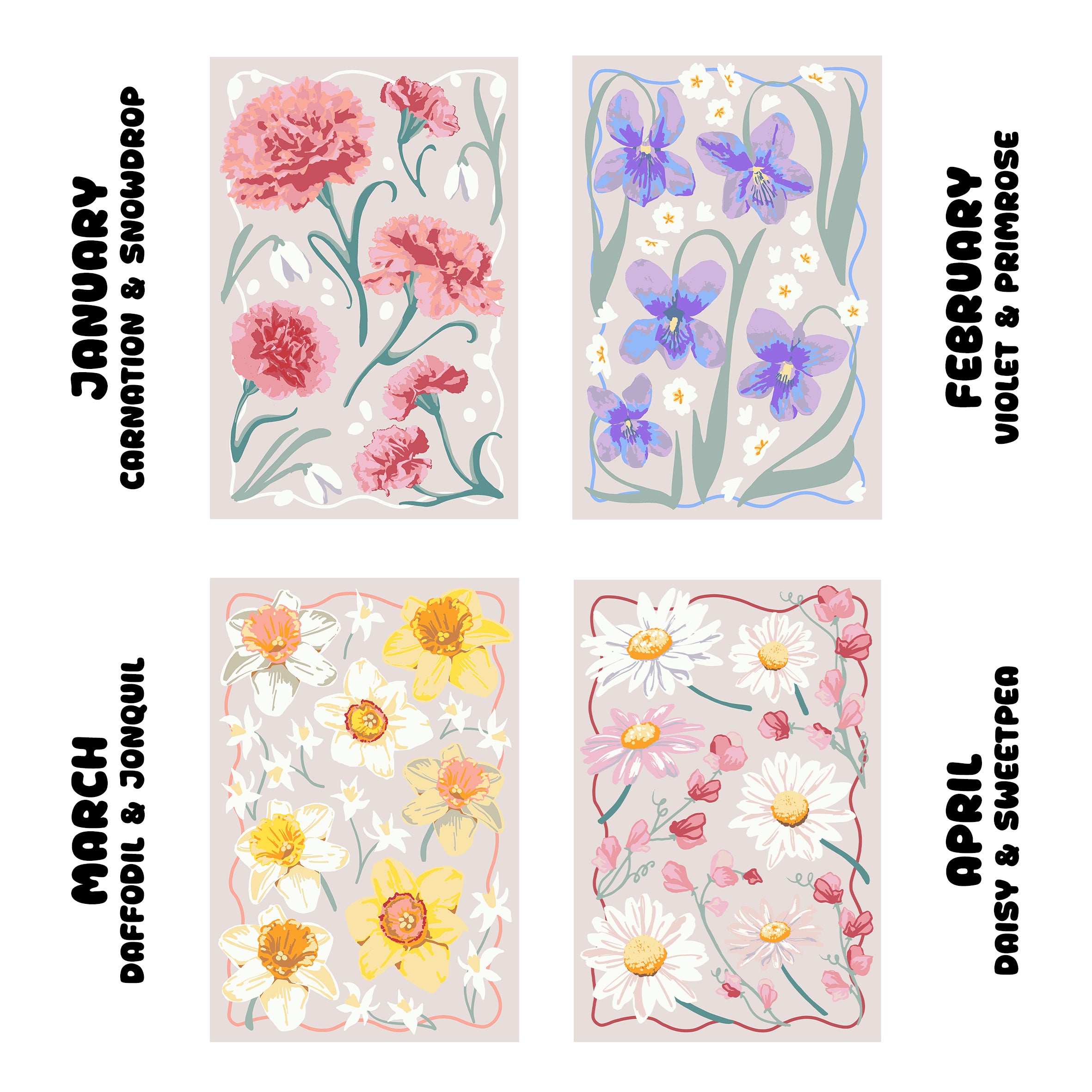 April Birth Flowers Daisy & Sweet Pea Sip and Paint by Number Kit