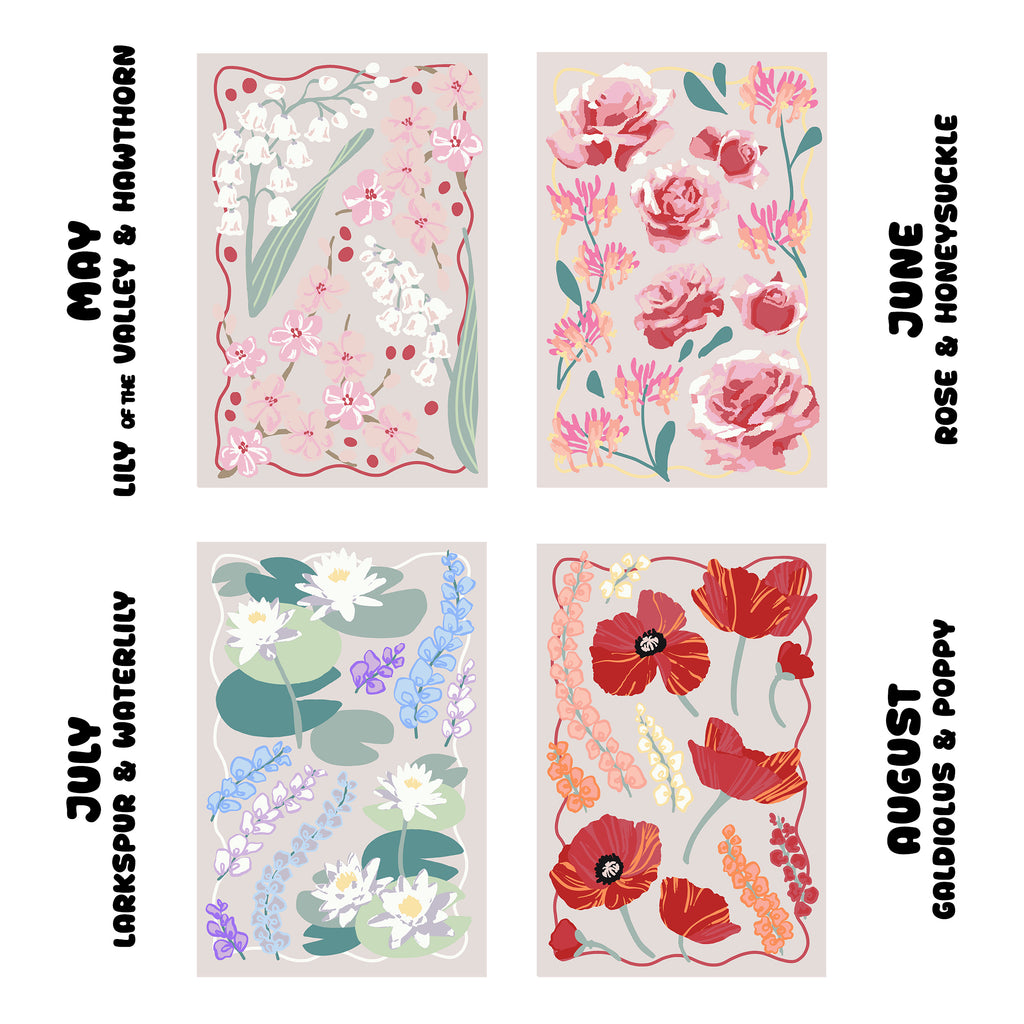 August Birth Flowers Gladiolus & Poppy Sip and Paint by Number Kit