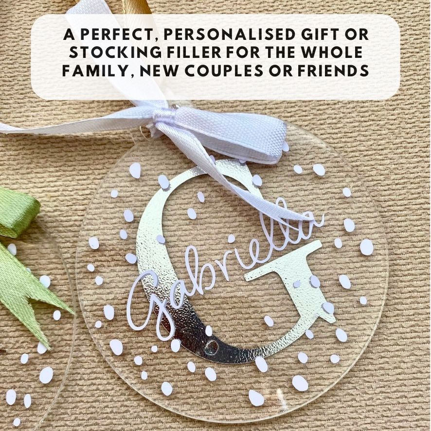 Initial Personalised Name Christmas Bauble - Snowflake Silver Sparkle