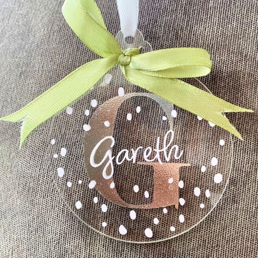 Initial Personalised Name Christmas Bauble - Snowflake Silver Sparkle