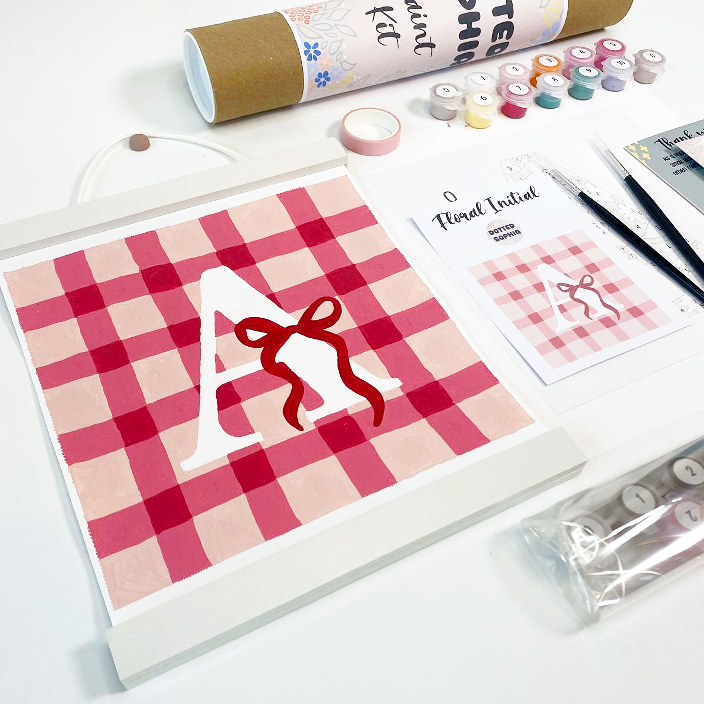 Custom Gingham Bow Initial Name Paint by Number Kit
