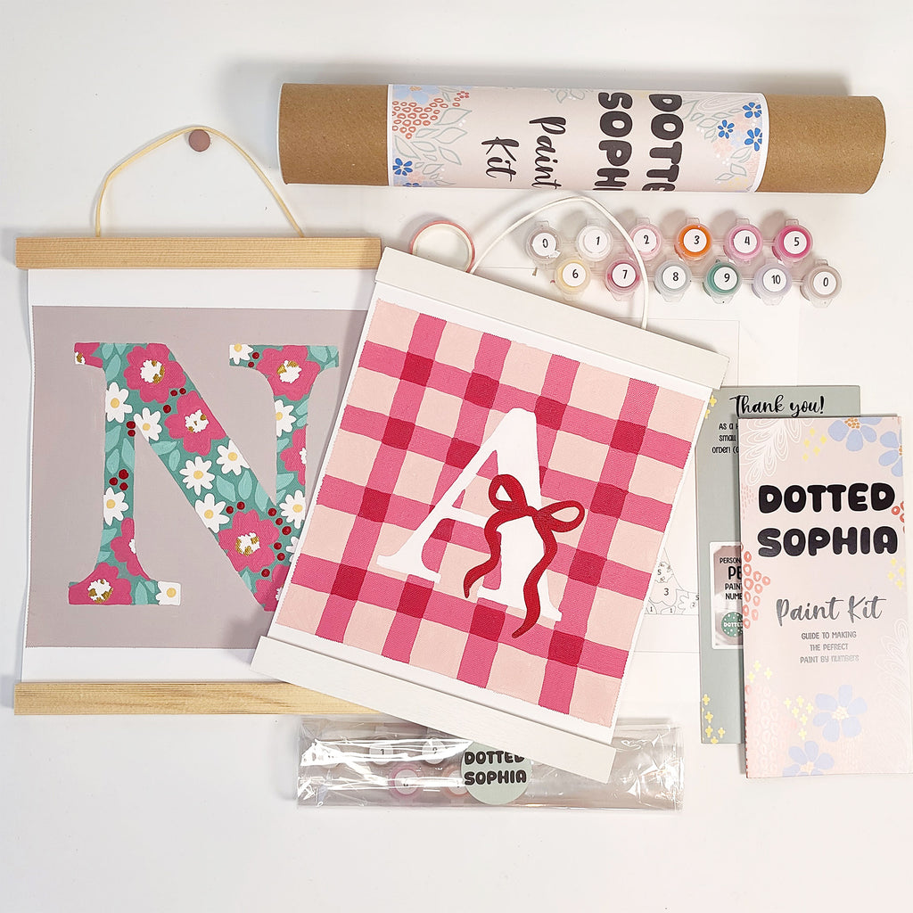 Custom Gingham Bow Initial Name Paint by Number Kit