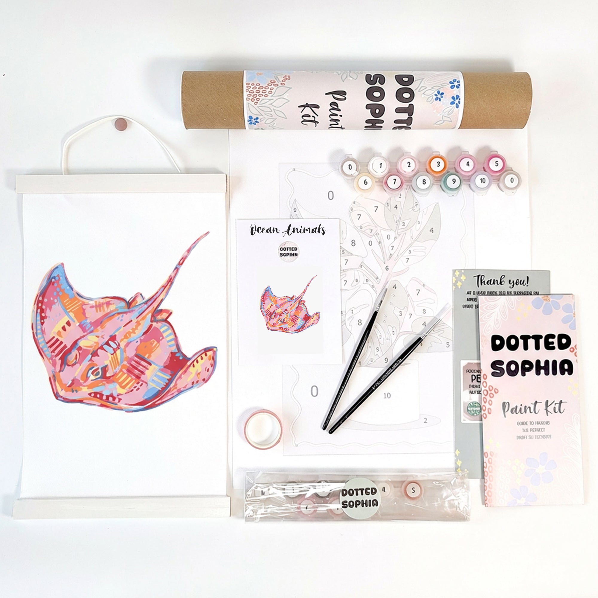Ocean Animals Sip and Paint by Number Kit Series - Colourful Abstract Stingray