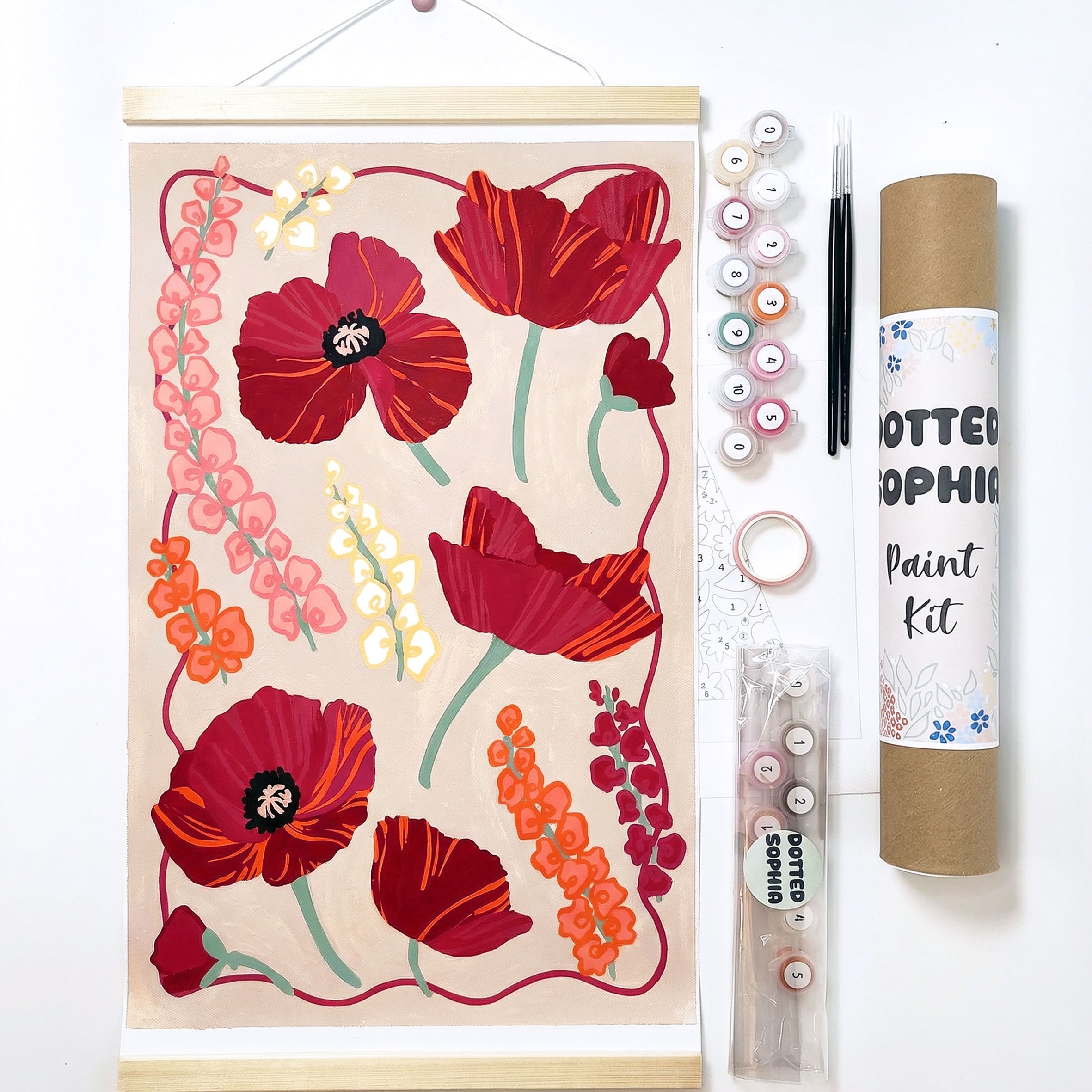 Gladiolus & Poppy Sip and Paint by Number kit, DIY make your own modern wall art Dotted Sophia Easy Beginners Wellbeing Canvas Born in August Family Birth Bouquet