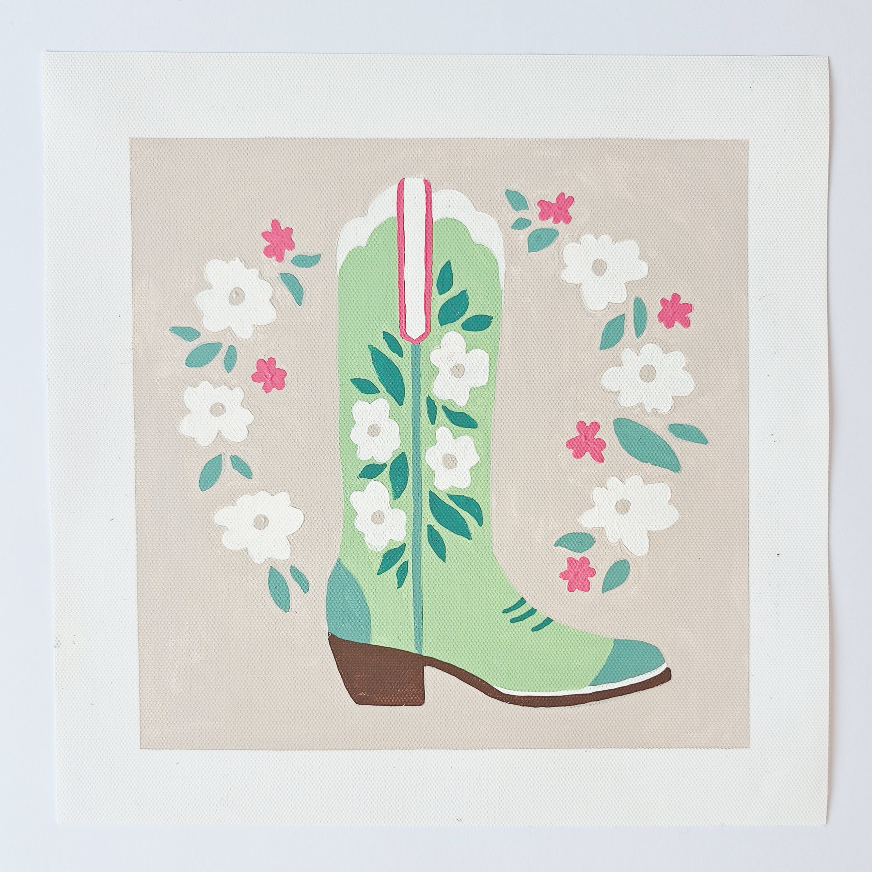 Green Cowgirl Boot Paint by Number Kit: Adult Craft, Hen Do, Bachelorette Party Activity, Hoe Down, Last Rodeo, Last Disco, Let's Go Girls, Cowboy