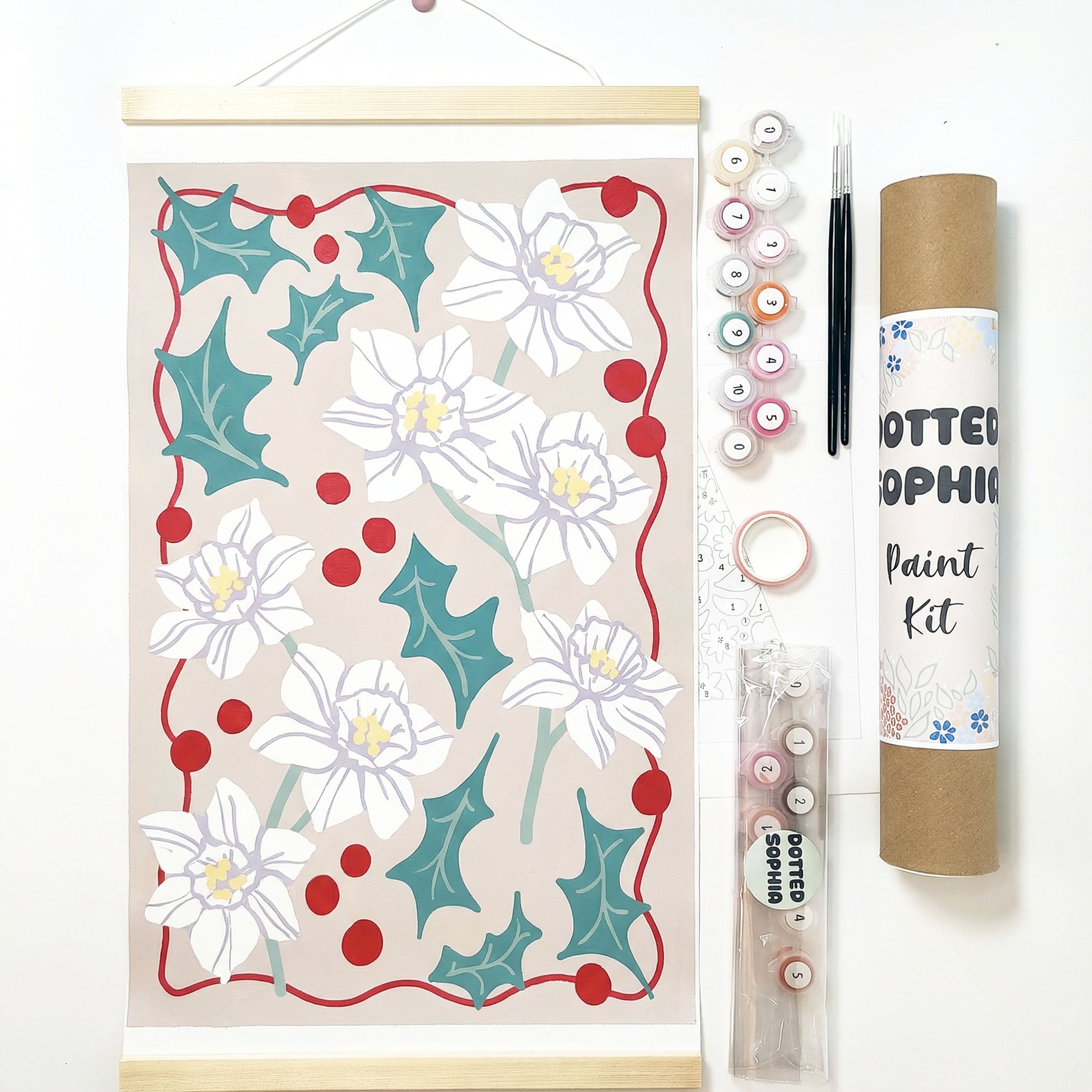 December Birth Flowers Narcissus & Holly Sip and Paint by Number Kit