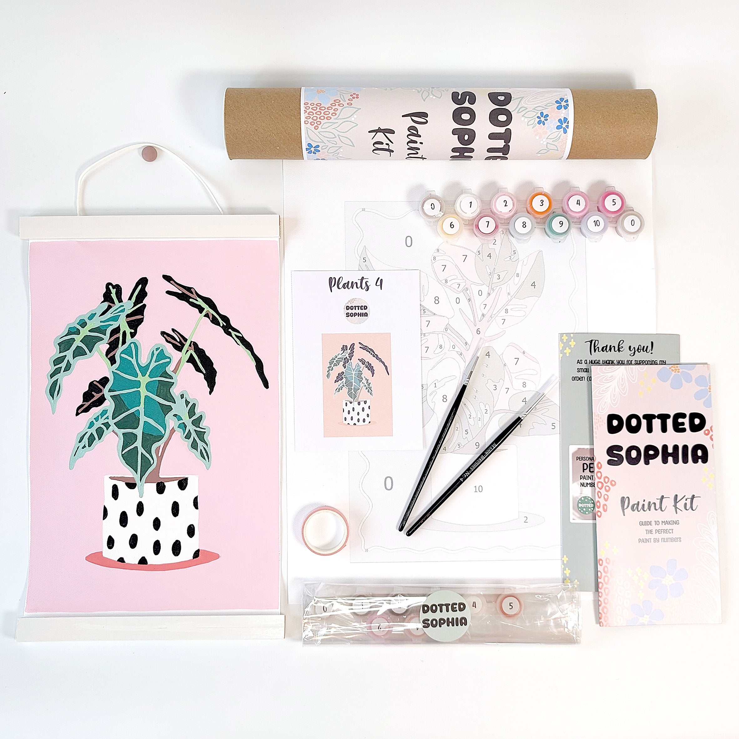 Elephant Ear Alocasia paint by number sip and paint kit. Perfect gift for craft lovers and cosy hobbies. Easy craft idea for adults. house plant host your own party mix and match bundles