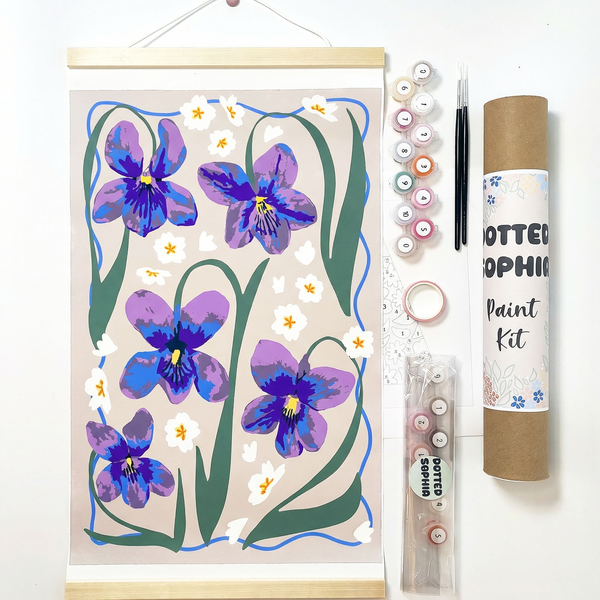 Violet & Primrose Sip and Paint by Number kit, DIY make your own modern wall art Dotted Sophia Easy Beginners Wellbeing Canvas Born in February Family Birth Bouquet