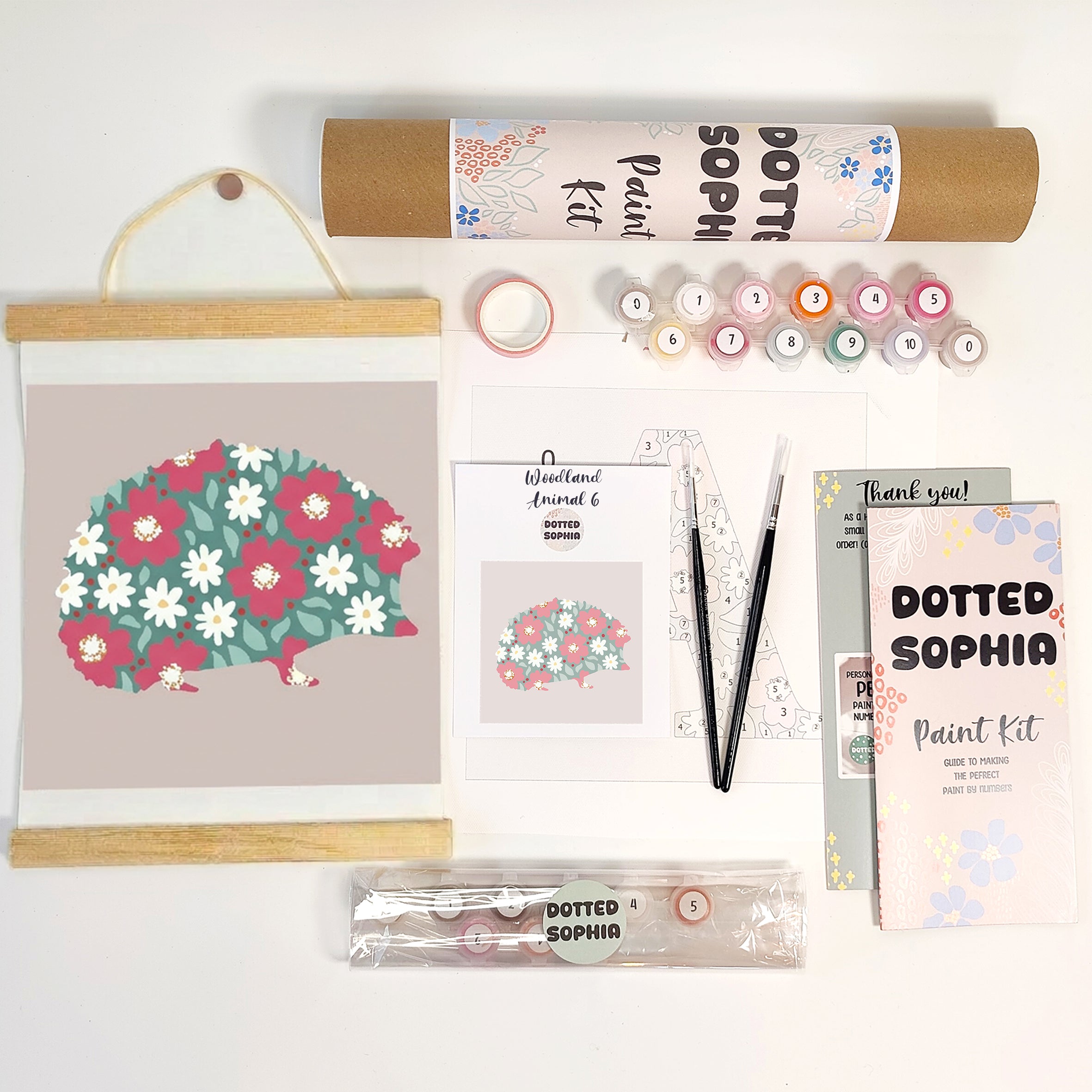 Spring Woodland Animal Sip and Paint by Number kit, DIY make your own modern wall art Dotted Sophia with everything included Easy Beginners Wellbeing Canvas