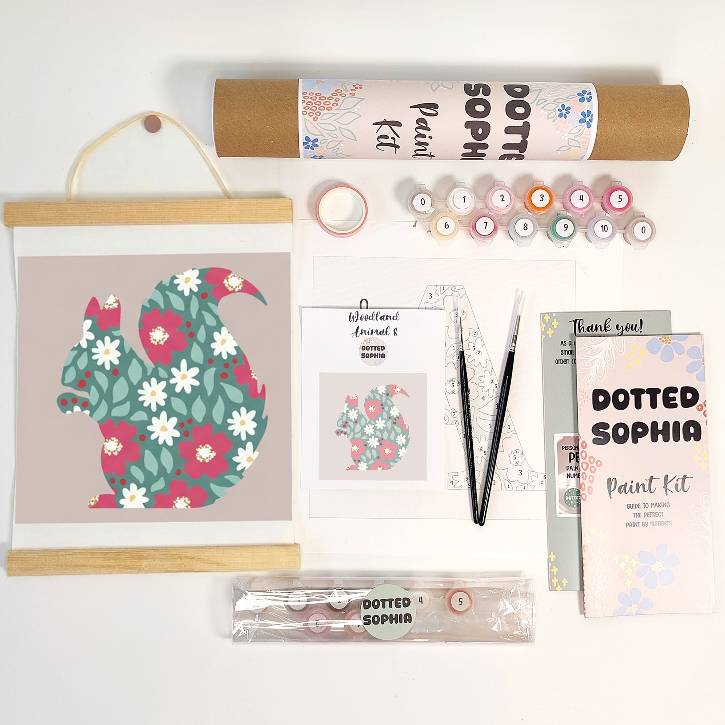 Spring Woodland Animal Sip and Paint by Number kit, DIY make your own modern wall art Dotted Sophia with everything included Easy Beginners Wellbeing Canvas