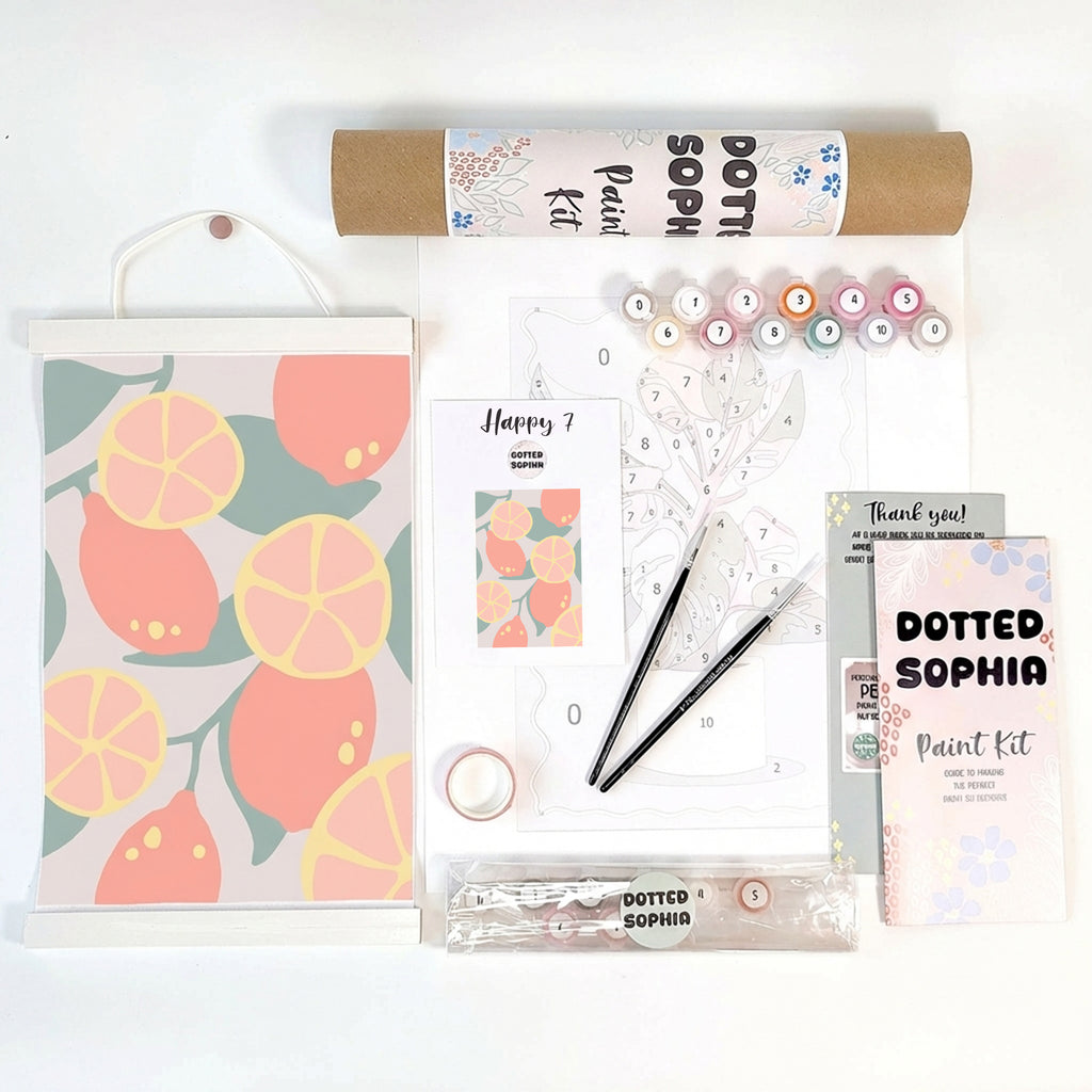 Summer Fruits Grapefruit Paint by Number Kit, host your own sip and paint garden party
