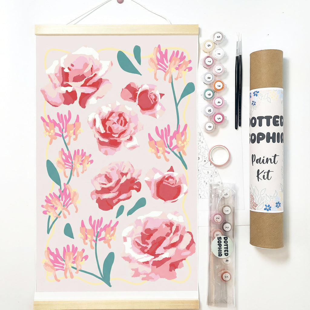 June Birth Flowers Rose & Honeysuckle Sip and Paint by Number Kit