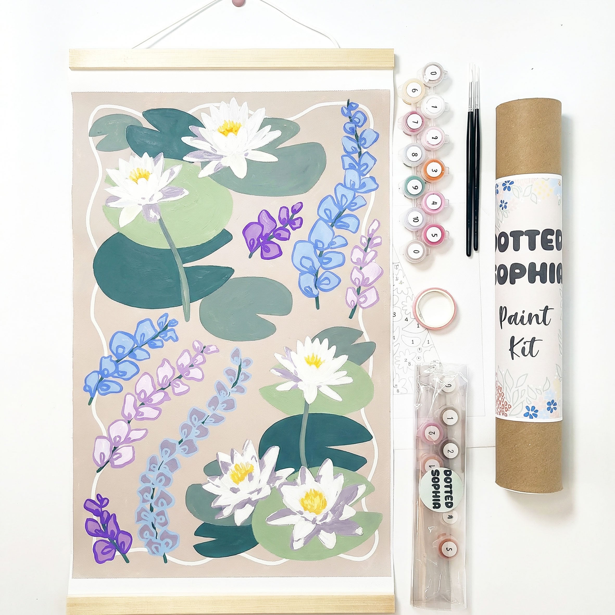 july birth flower water lily larkspur July Birth Flowers Larkspur & Water Lily Sip and Paint by Number Kit – Dotted Sophia