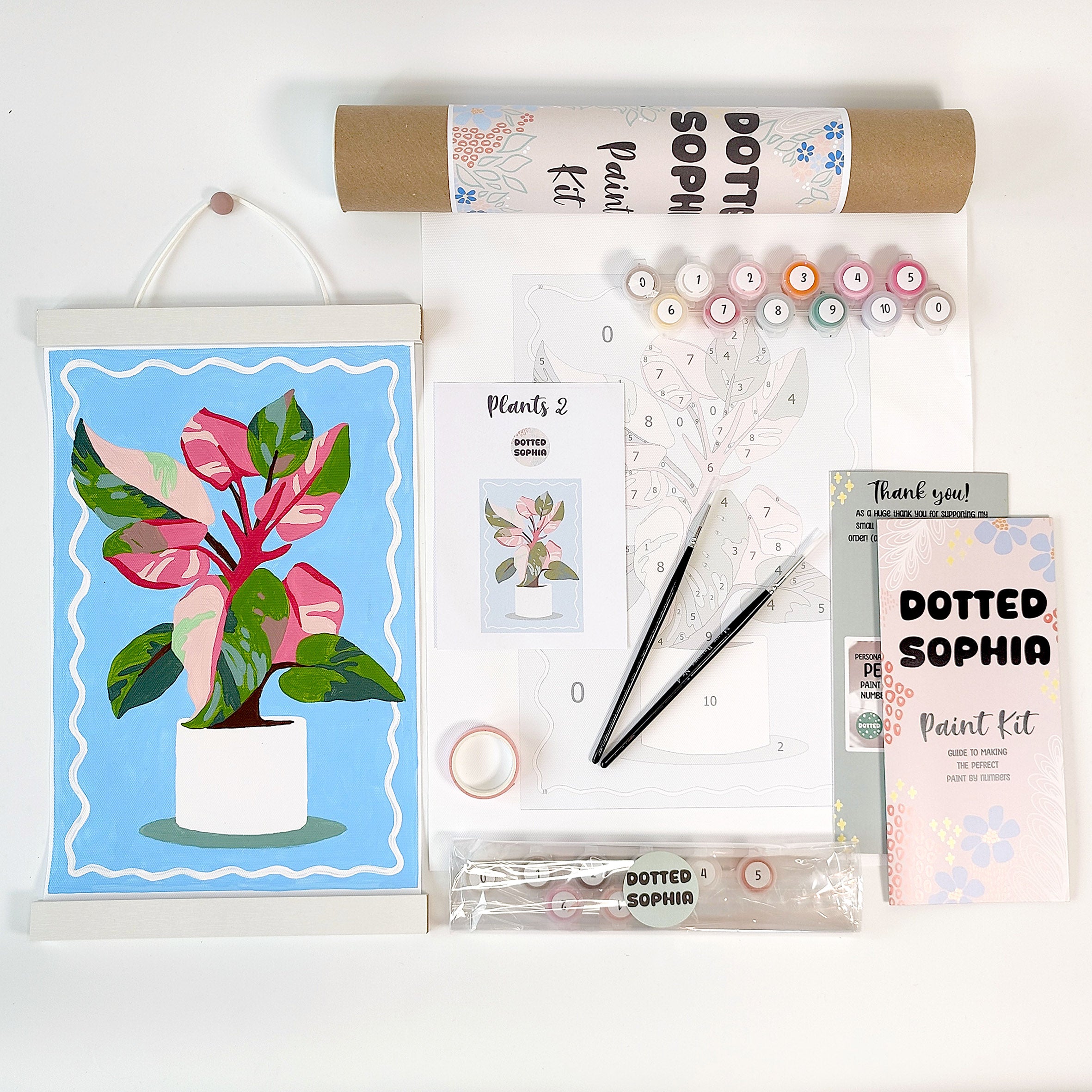Make my own wall art idea. Pink Princess Philodendron house plant lover. Sip and paint by number kit, cosy hobbies for adult craft gift.