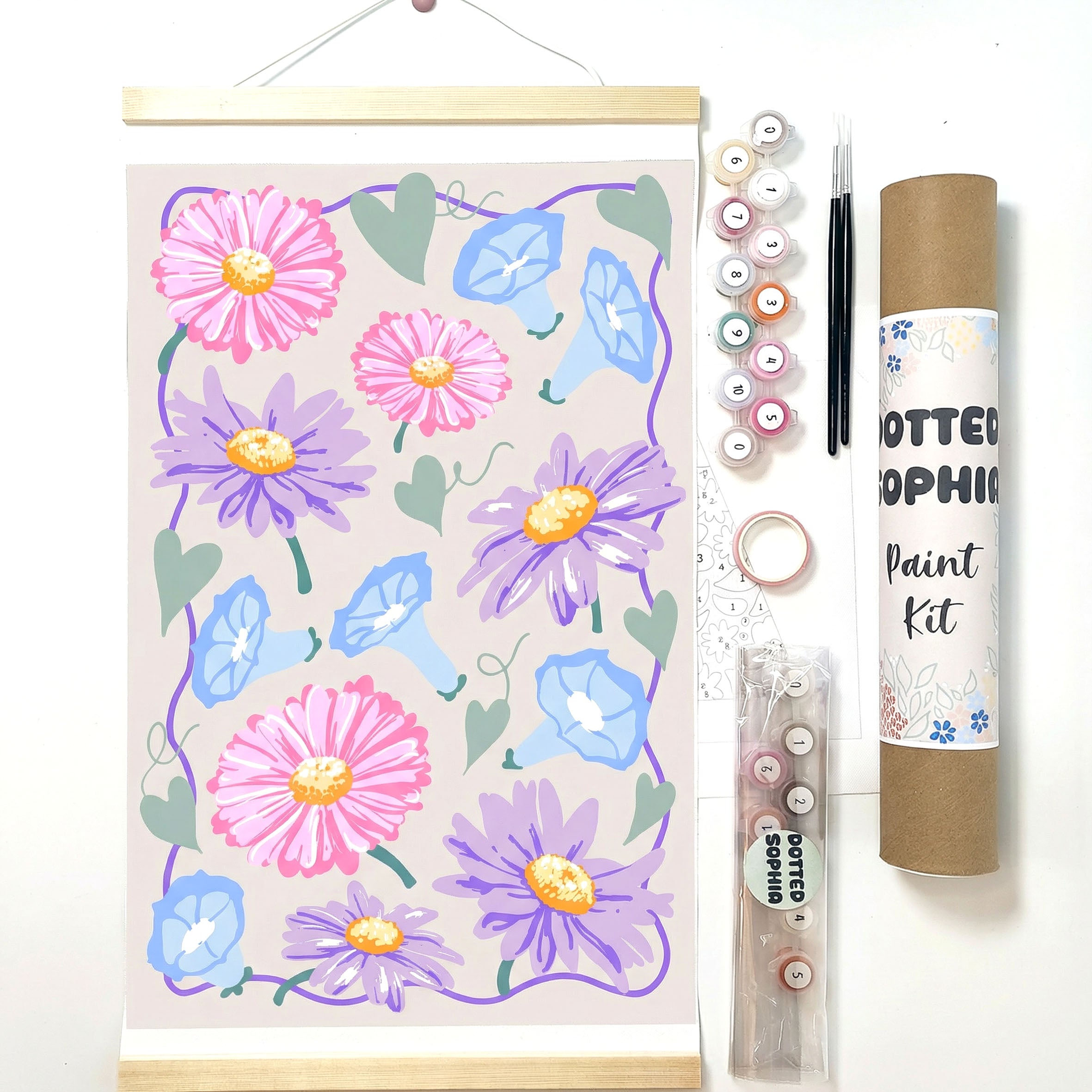 September Birth Flowers Aster & Morning Glory Sip and Paint by Number Kit