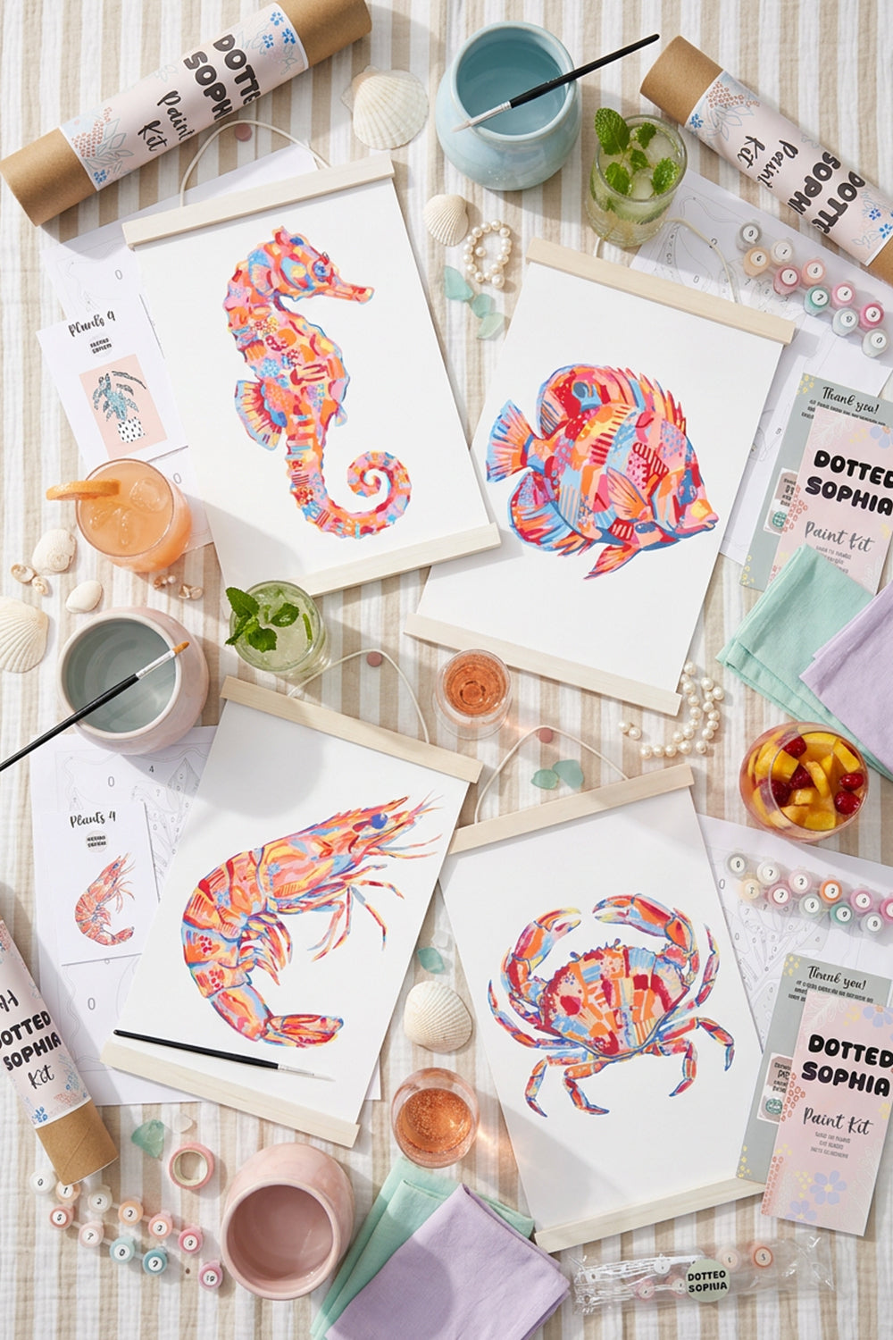 Ocean Animals Sip and Paint by Number Kit Series - Colourful Abstract Crab