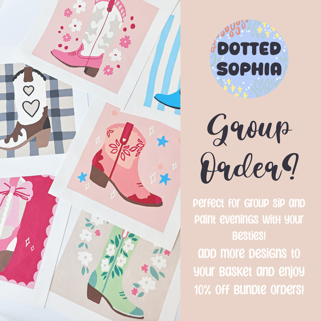Peach Cowgirl Boot Paint by Number Kit: Adult Craft, Hen Do, Bachelorette Party Activity, Hoe Down, Last Rodeo, Last Disco, Let's Go Girls, Cowboy