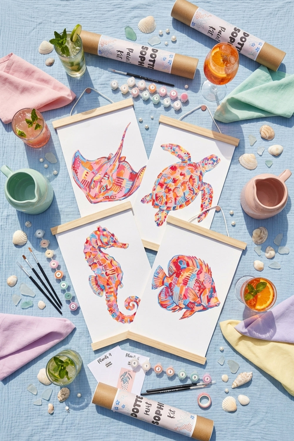 Ocean Animals Sip and Paint by Number Kit Series - Colourful Abstract Crab
