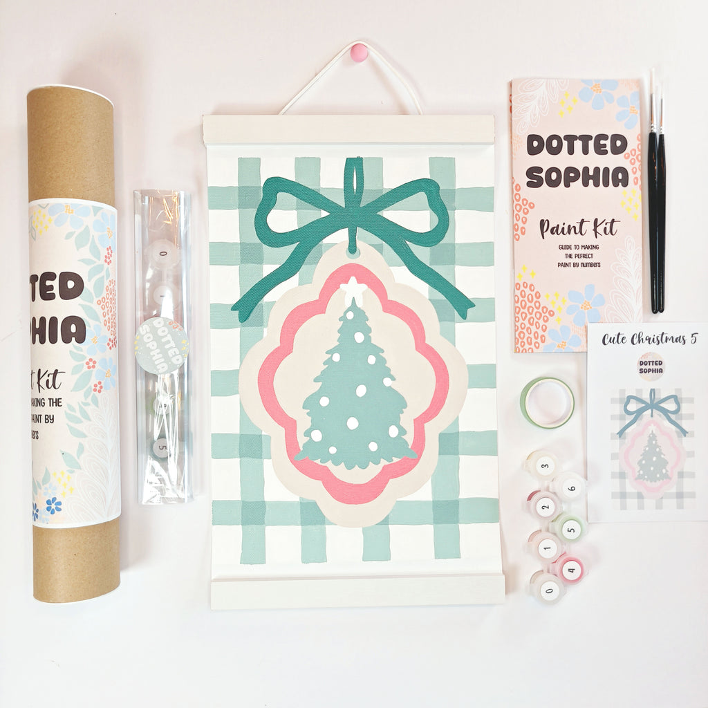 Christmas Sip and Paint by Number Kit - Girls night in party idea - Gingham Christmas Tree